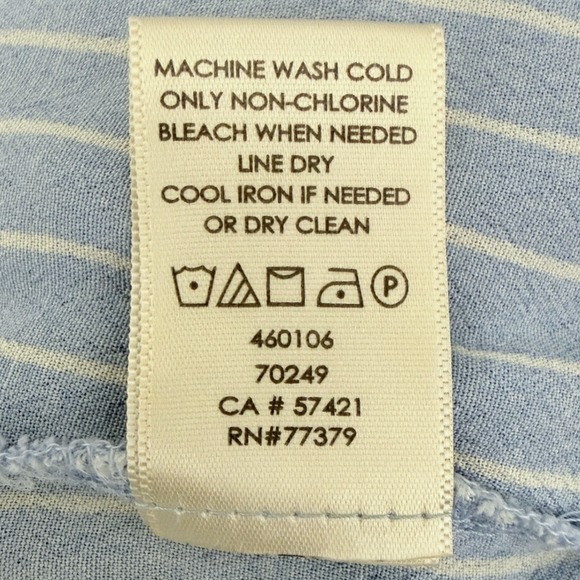 Ann Taylor Womens Blue White Striped Smocked V-Neck Pleated Viscose Blouse Sz M - Picture 11 of 11